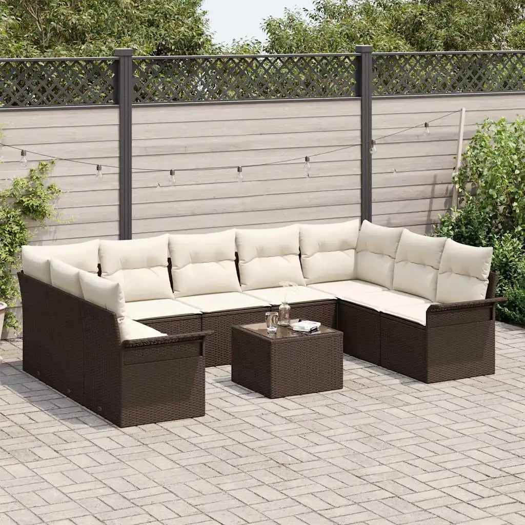 Set Divano da Giardino con cuscino 10 pcs Marrone polyrattan