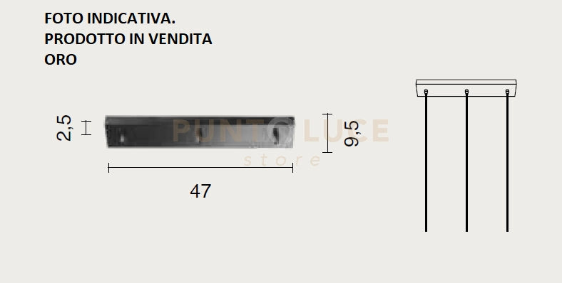 OBA0019 BASE RETTANGOLARE 3 FORI ORO PER SOSPENSIONE L.47CM