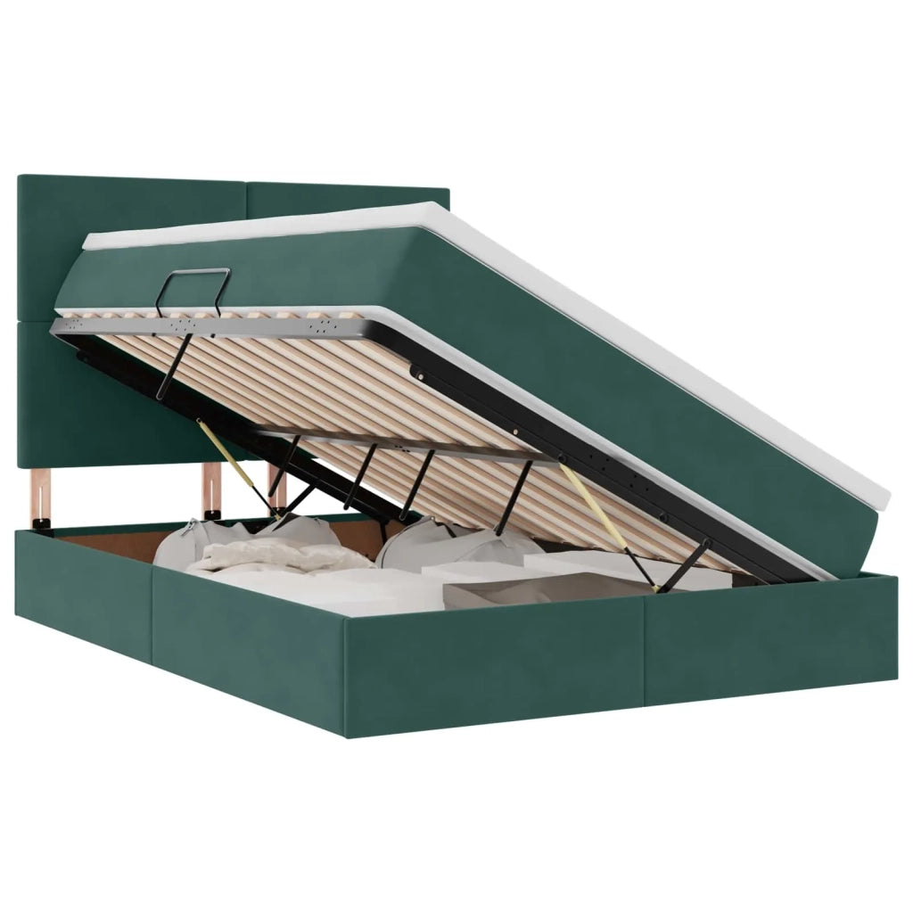 Letto con contenitore e materasso Verde Scuro 140 x 200 cm