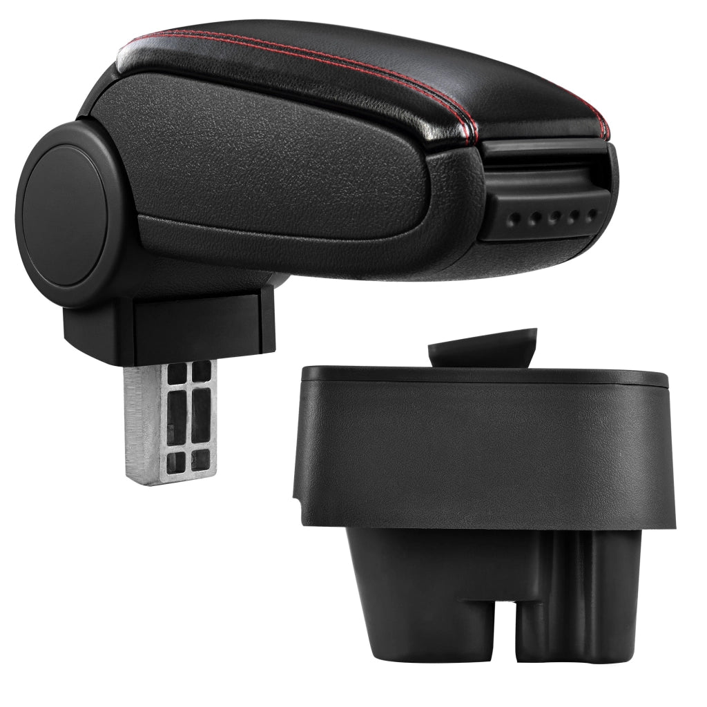 [pro.tec] Bracciolo centrale - Poggiabraccio con vano portaoggetti - imbottito - in similpelle - nero con cuciture rosse - Peugeot 207, 207 SW, 207 CC
