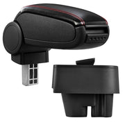 [pro.tec] Bracciolo centrale - Poggiabraccio con vano portaoggetti - imbottito - in similpelle - nero con cuciture rosse - Peugeot 207, 207 SW, 207 CC