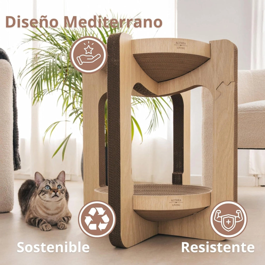 Tiragraffi a torre per gatti VIGÍA con cuccia integrata a due altezze 52 x 52 x 59 cm
