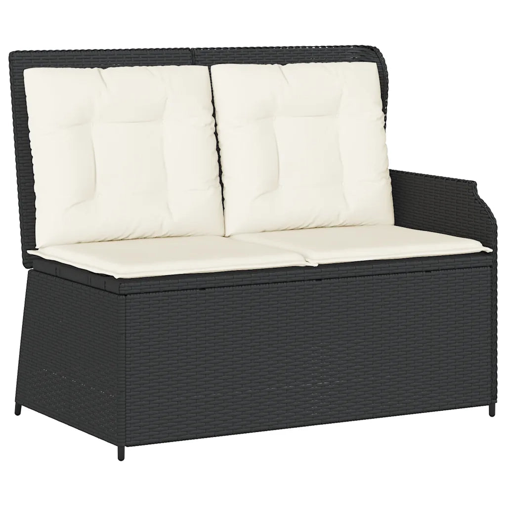 Panca Reclinabile da Giardino con Cuscini Nera in Polyrattan 368937