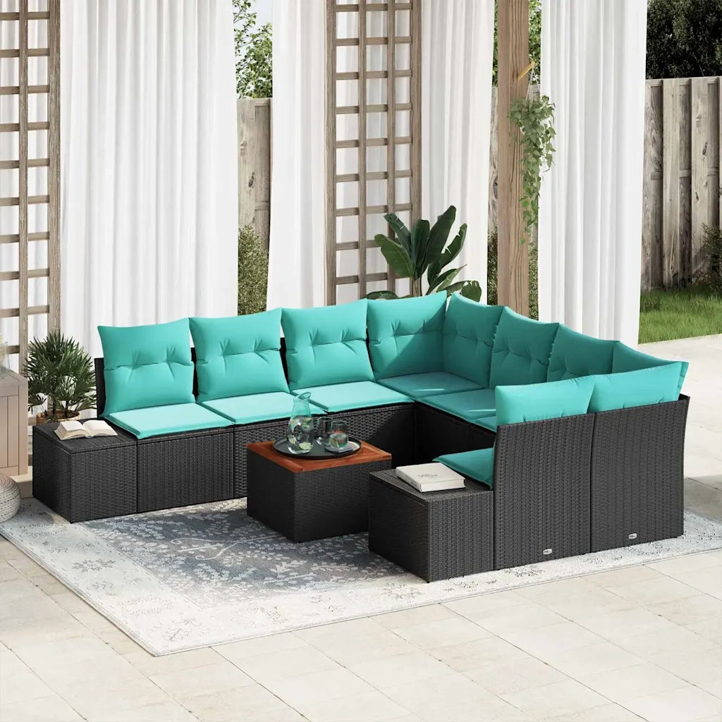 Set Divano da Giardino 9 pz Nero polyrattan 3347942