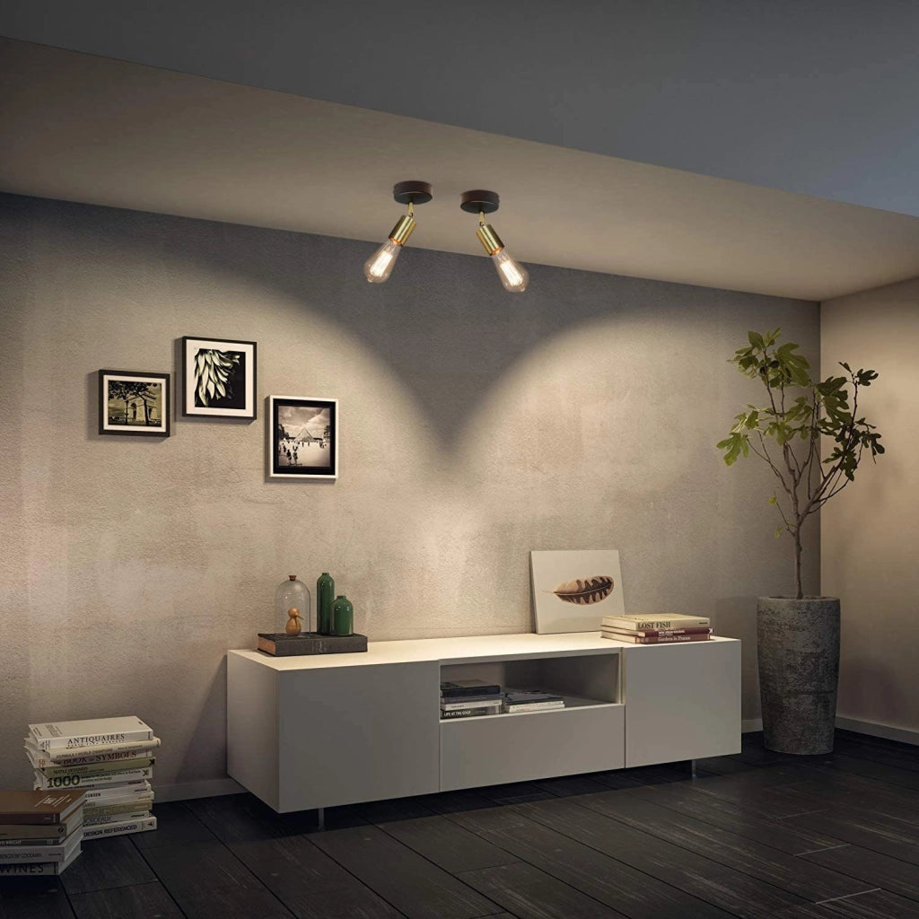 ZMH Faretto da soffitto vintage E27 nero oro a sospensione