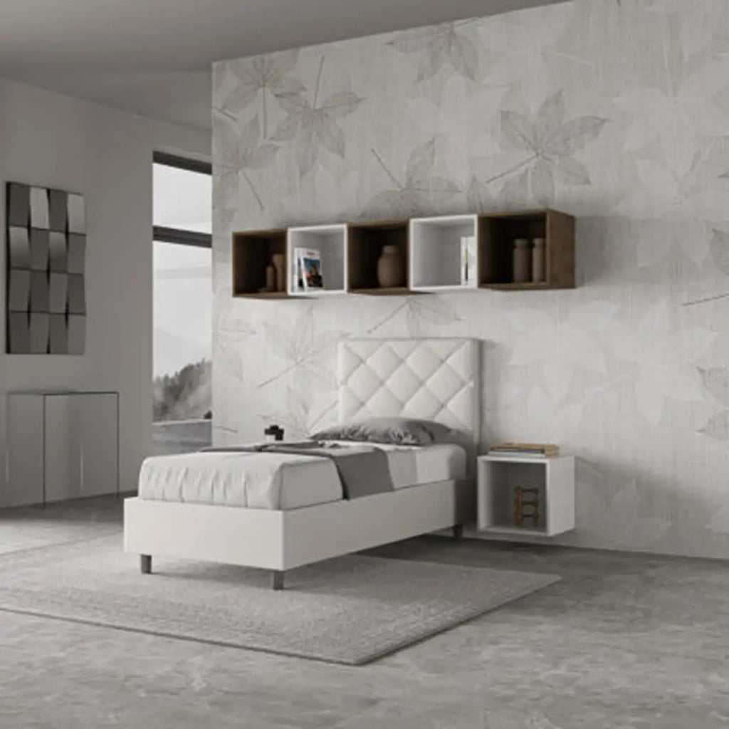 Letto singolo senza rete imbottito 80x210 similpelle bianco Priya