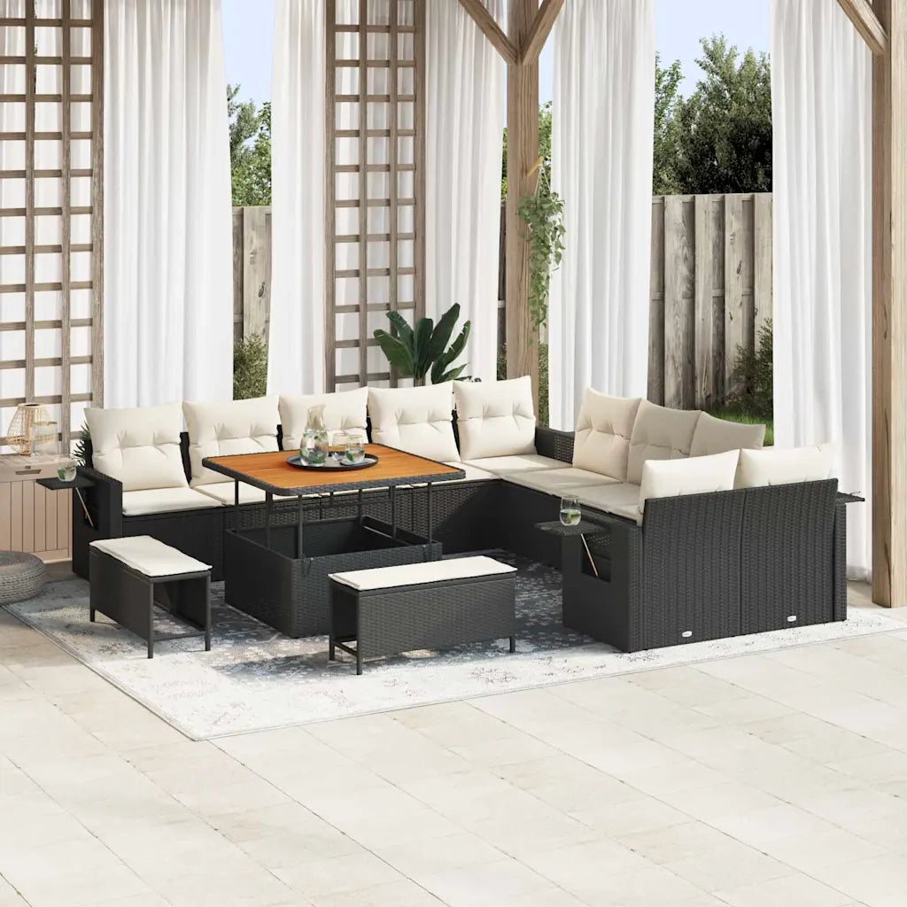 Set Divano da Giardino 13 pcs Nero polyrattan