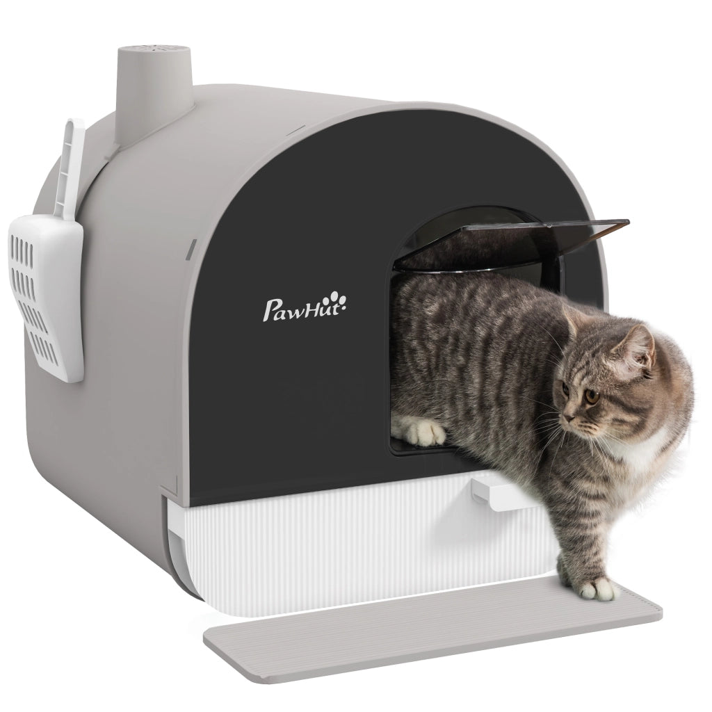 Lettiera per gatti con coperchio ¨C Xylo ¨C Grigio/Nero con paletta e tappetino