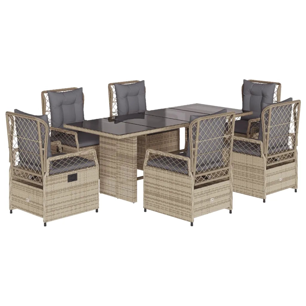 Set da Pranzo da Giardino 7 pz con Cuscini Beige in Polyrattan 3262932
