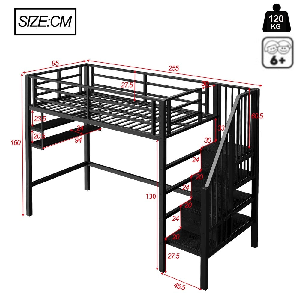 Letto a Soppalco con Gel?nder e Contenitore ¨C MINIMAL ¨C Nero 90x200