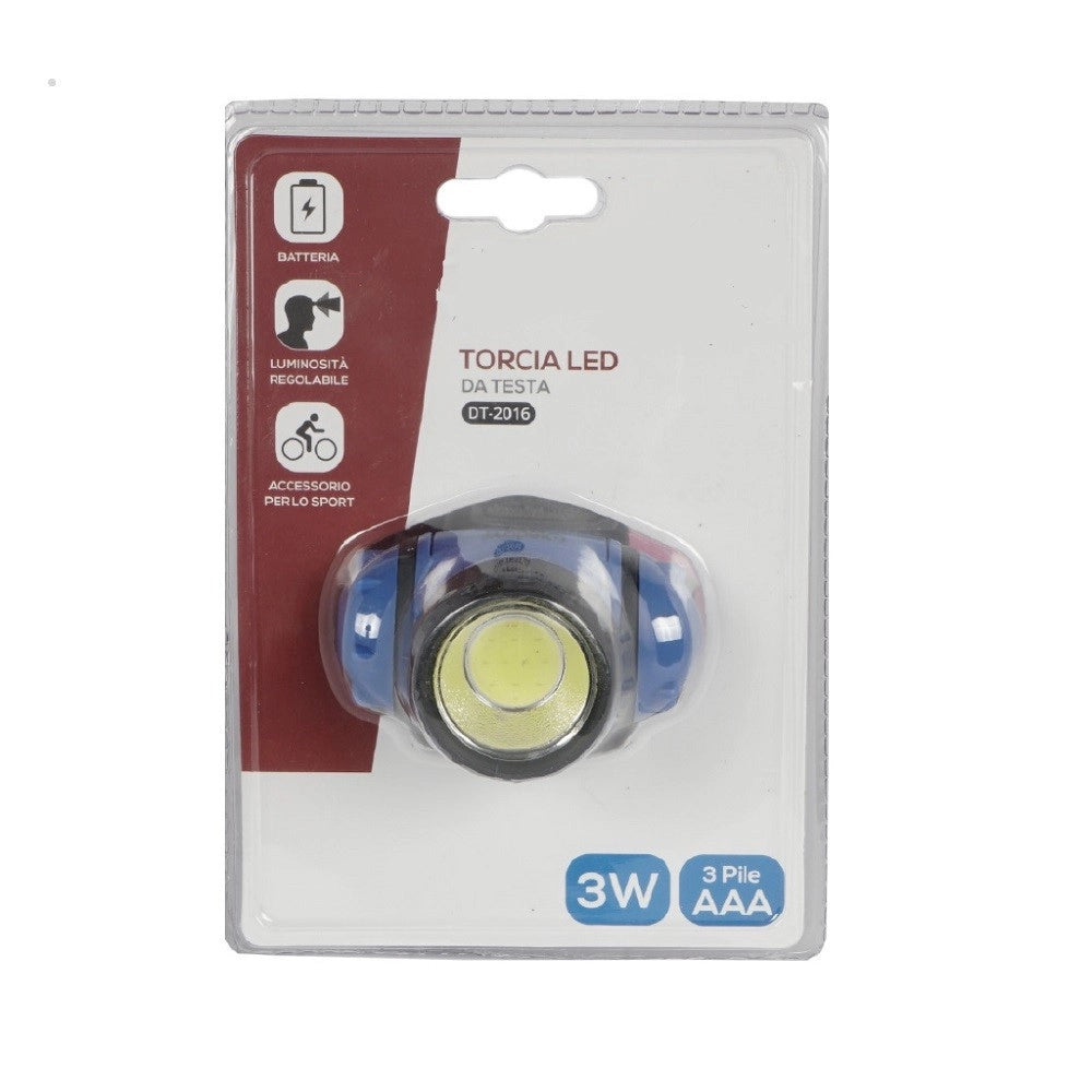 Trade Shop - Torcia Led Cob Frontale Testa 3w Luce Regolabile Escursioni Pesca Gite Dt-2016 -