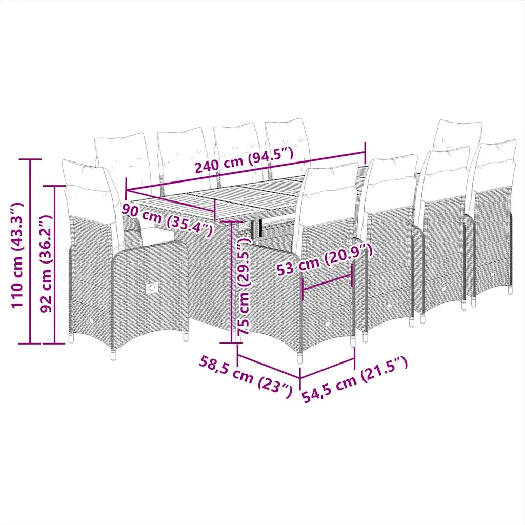 Set da Bistrò da Giardino 11 pz con Cuscini Nero in Polyrattan 3277272