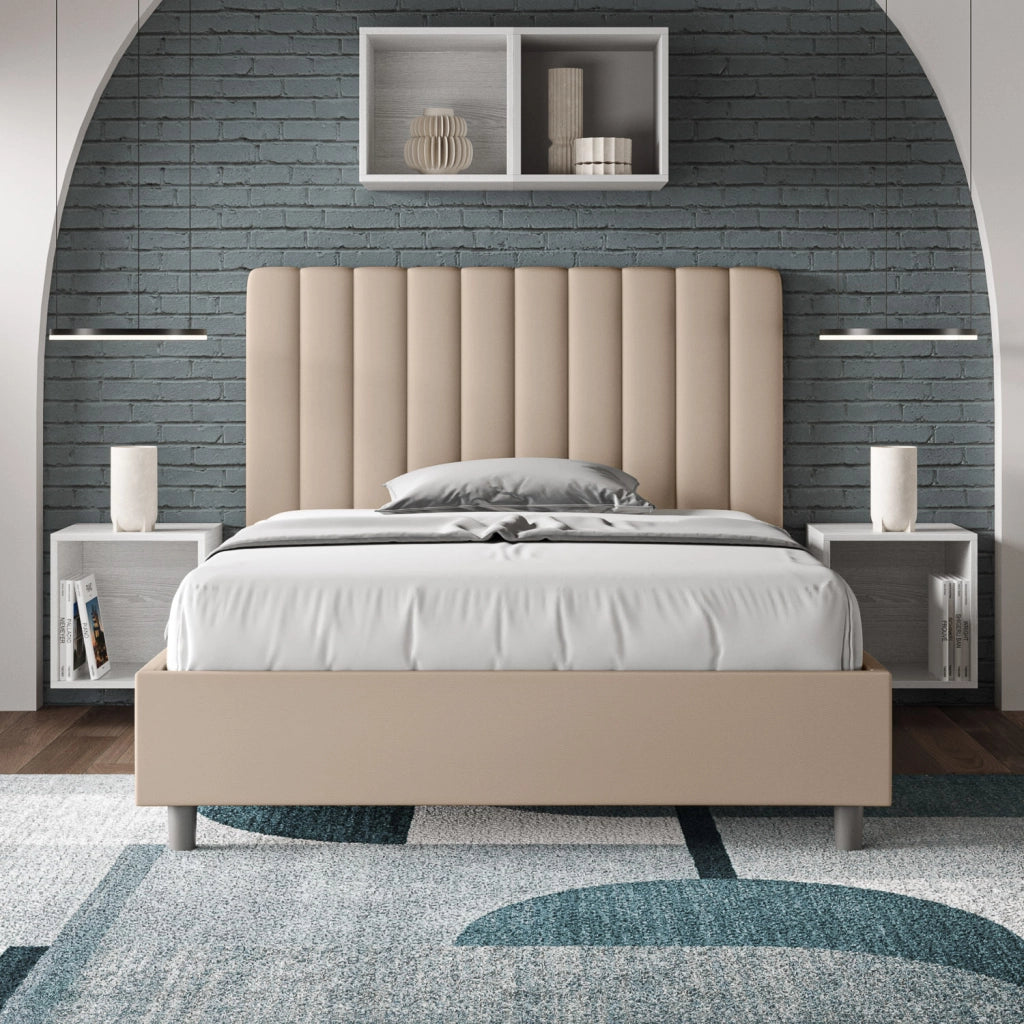 BS COM Letto una piazza e mezza con rete imbottito 130x190 similpelle tortora