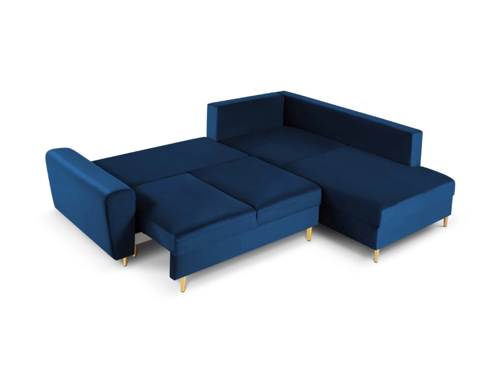Cosmopolitan Design - Divano convertibile angolare destro con contenitore "Kyoto" 5 posti in velluto blu reale 