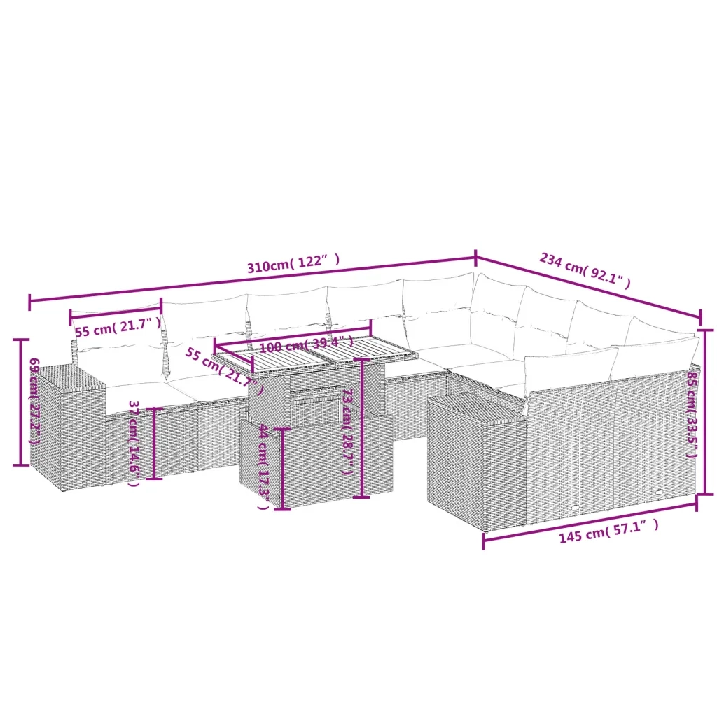 Set Divani da Giardino 10pz con Cuscini in Polyrattan Nero 3272791