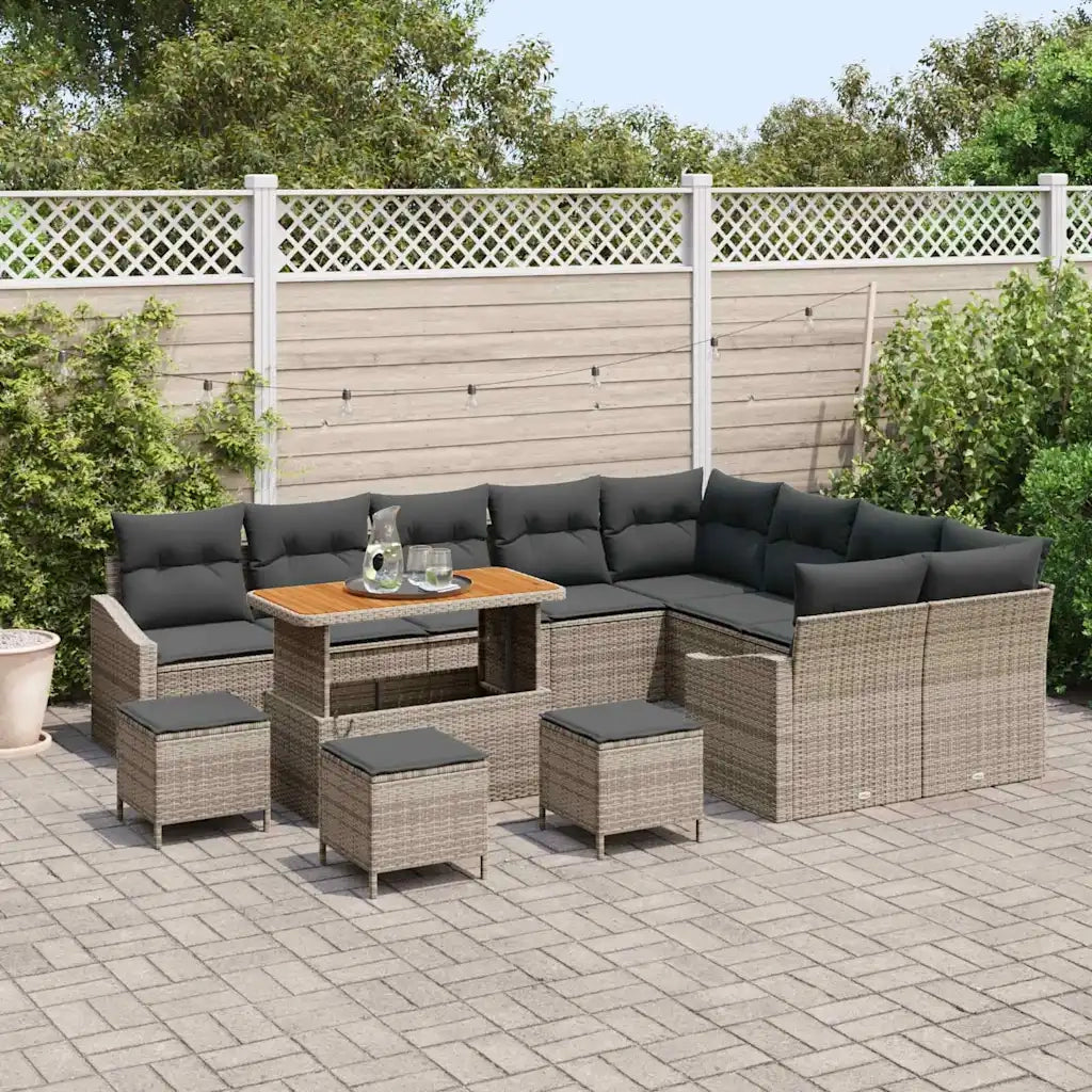 Set Divano da Giardino con cuscino 13 pcs Grigio polyrattan