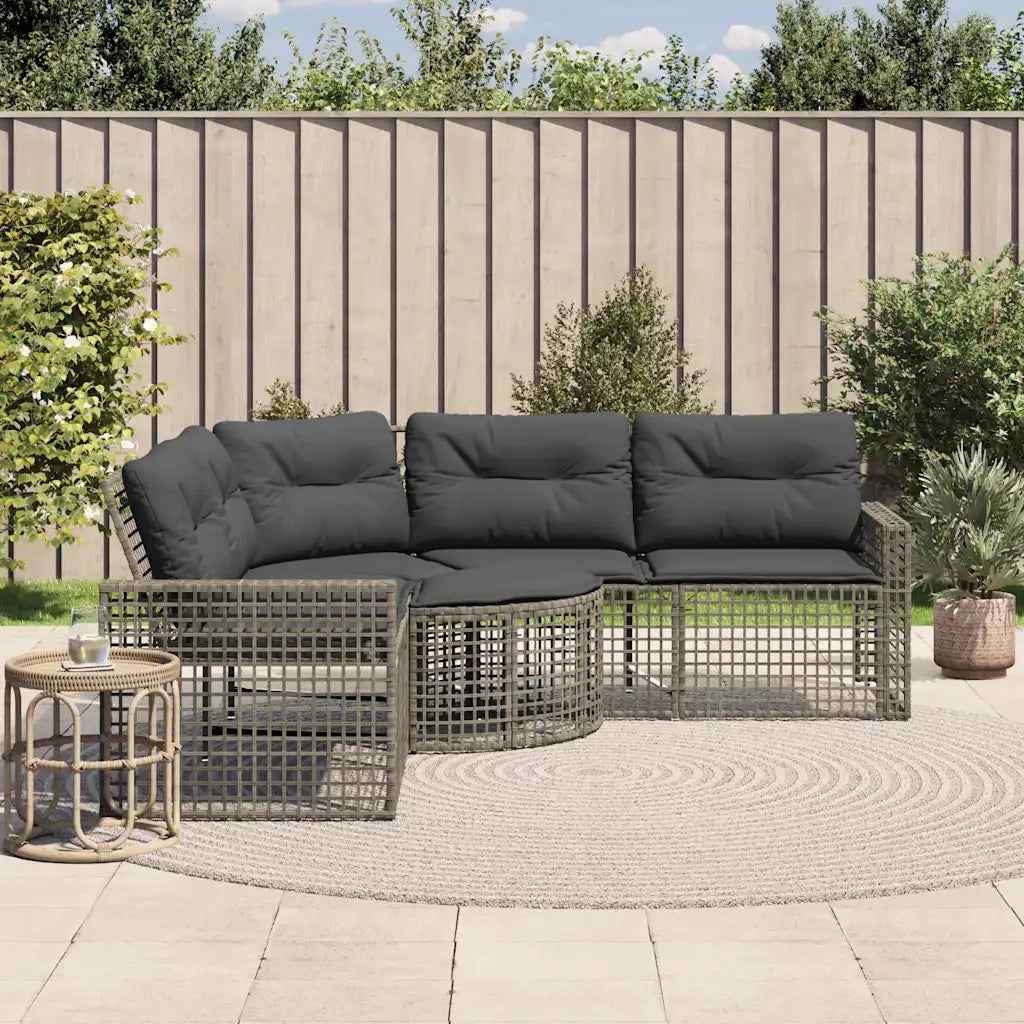 Divano da Giardino a L con Cuscini e Pouf-Sofa da Giardino-Divano da esterno Grigio in Polyrattan