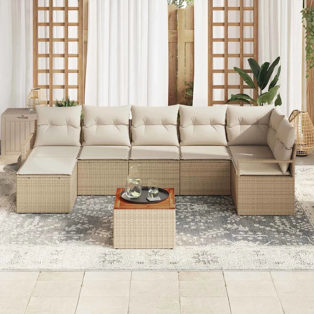 Set Divano da Giardino 8 pcs Beige e Crema polyrattan