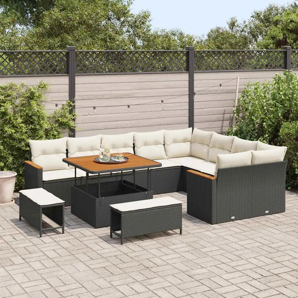 Set Divano da Giardino 12 pcs Nero polyrattan
