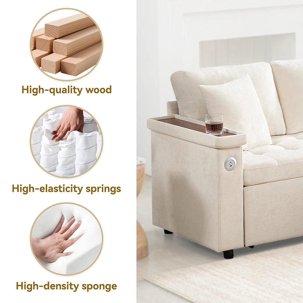 Divano angolare moderno - Xylo - Letto convertibile, USB, beige