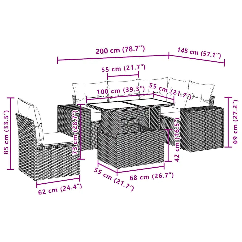 Set Divano da Giardino 6 pz con Cuscini Marrone in Polyrattan 3269173