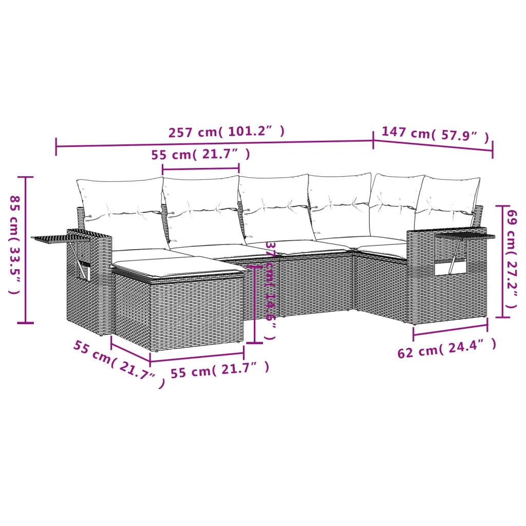 Set Divano da Giardino 6 pz con Cuscini Nero in Polyrattan 3220454
