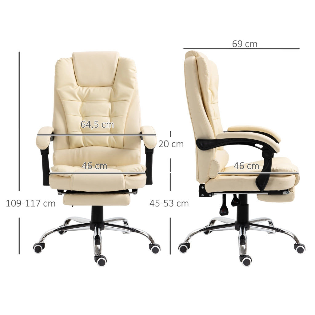 Sedia da ufficio con poggiapiedi ¨C Minimal ¨C imbottita in PU, braccioli, crema
