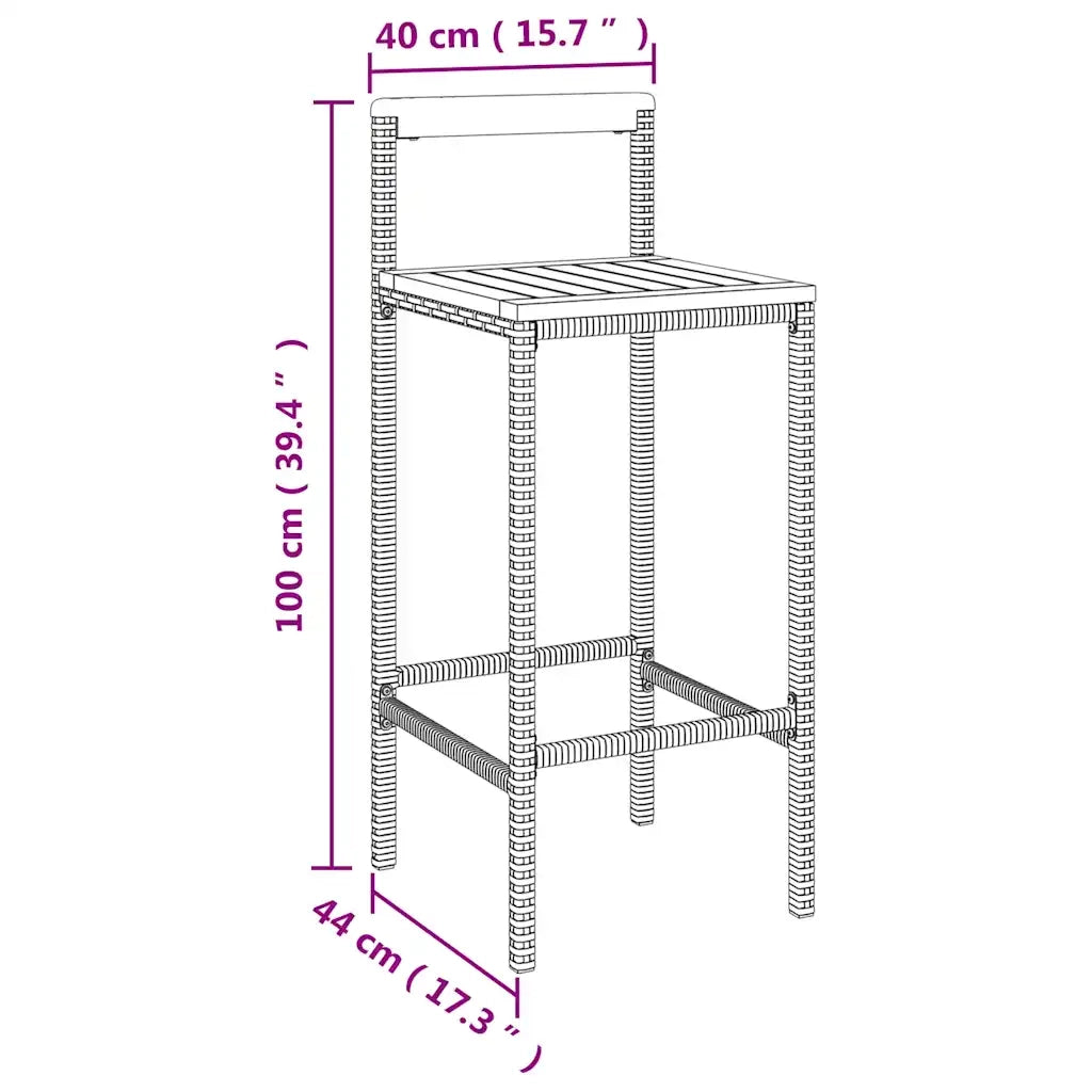 Set Bar Giardino 5 pz Nero Polyrattan e Legno Massello Acacia 3187727