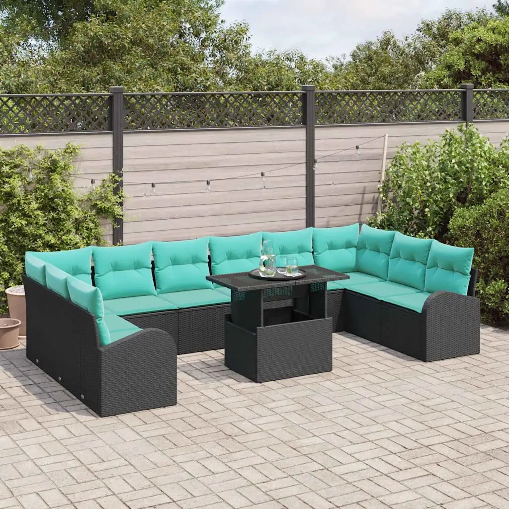 Set Divano da Giardino con cuscino 11 pcs Nero Poly Rattan 3357459