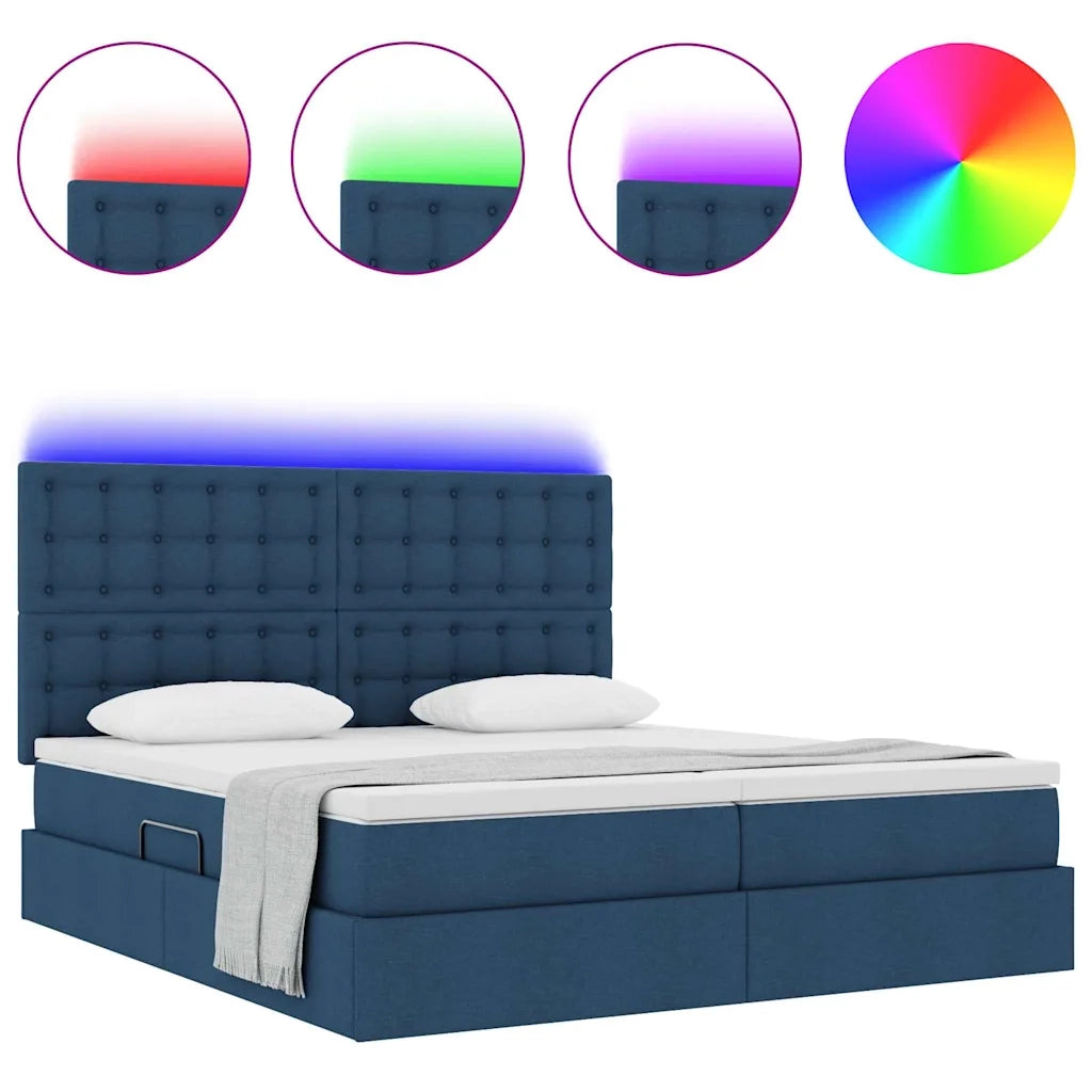 Letto con luci a strisce a LED Blu 180 x 200 cm Tessuto