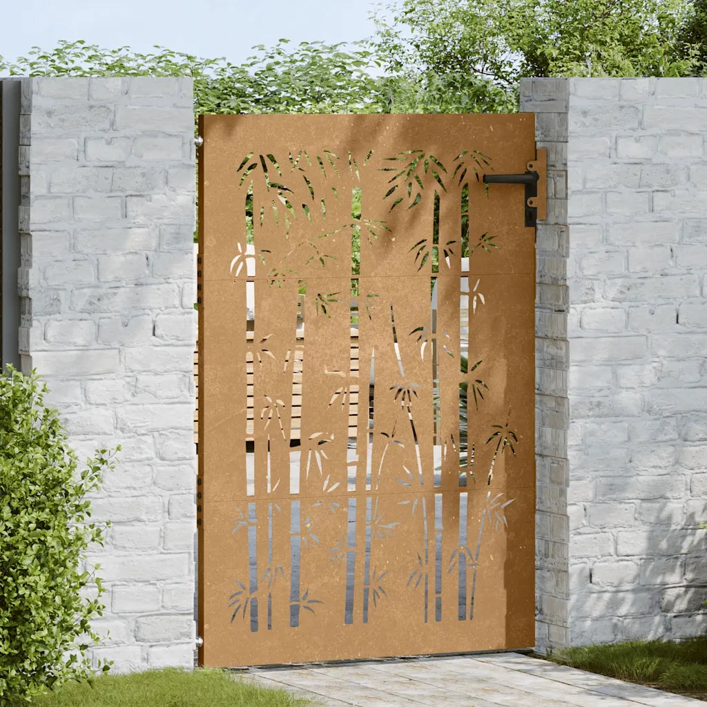 Cancello da giardino 85x150 cm in acciaio Corten e bambù 153235
