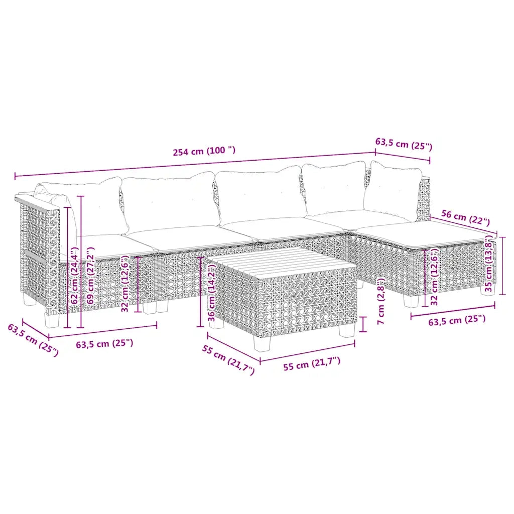 Set Divano da Giardino 6 pz con Cuscini Beige in Polyrattan 3261796