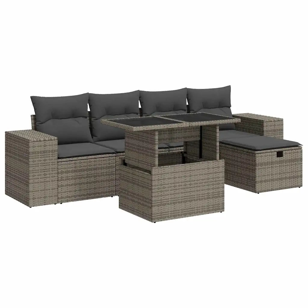Set Divano da Giardino 6 pz con Cuscini Grigio in Polyrattan 3327930