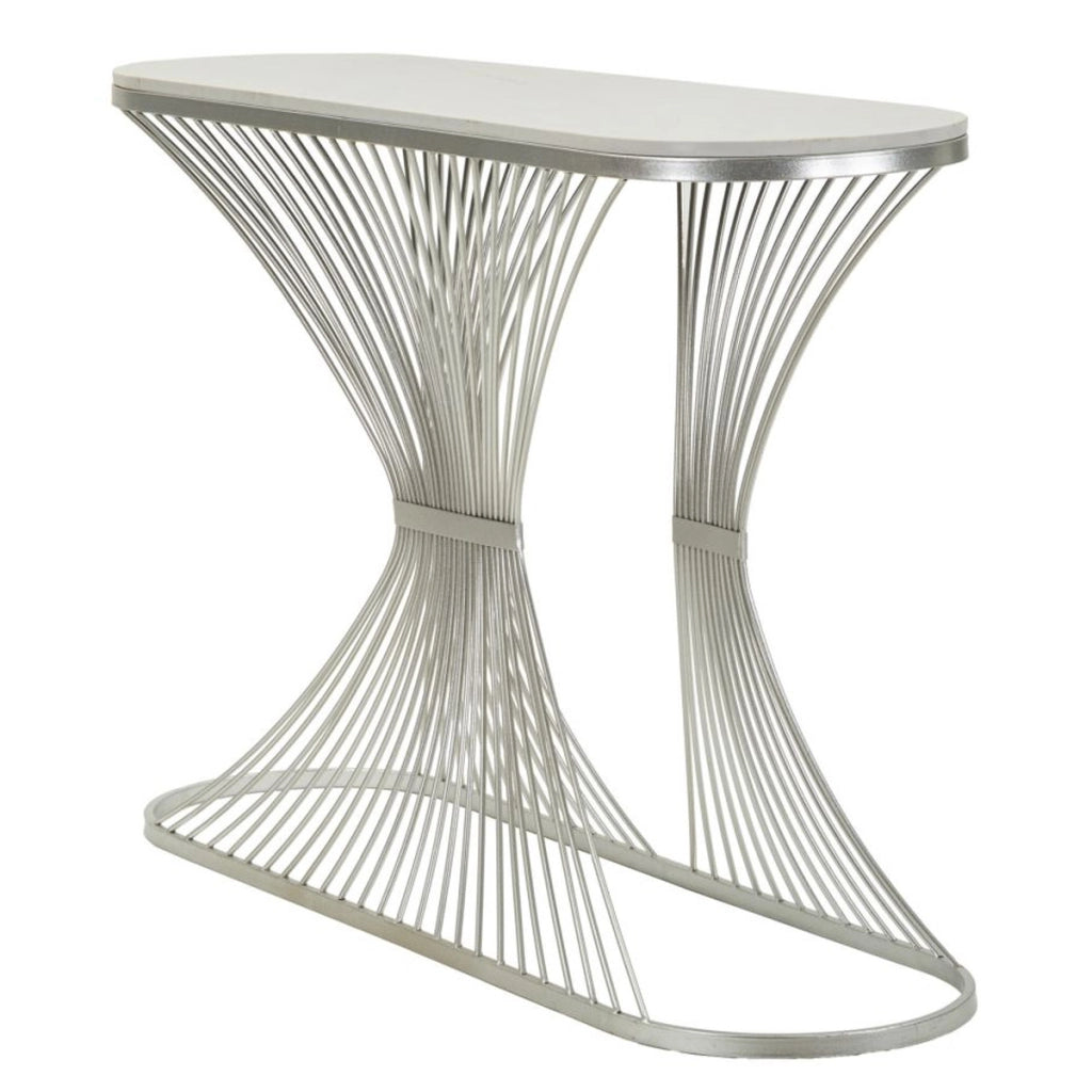 Console Stripe argento in ferro e marmo 120x35x79 cm
