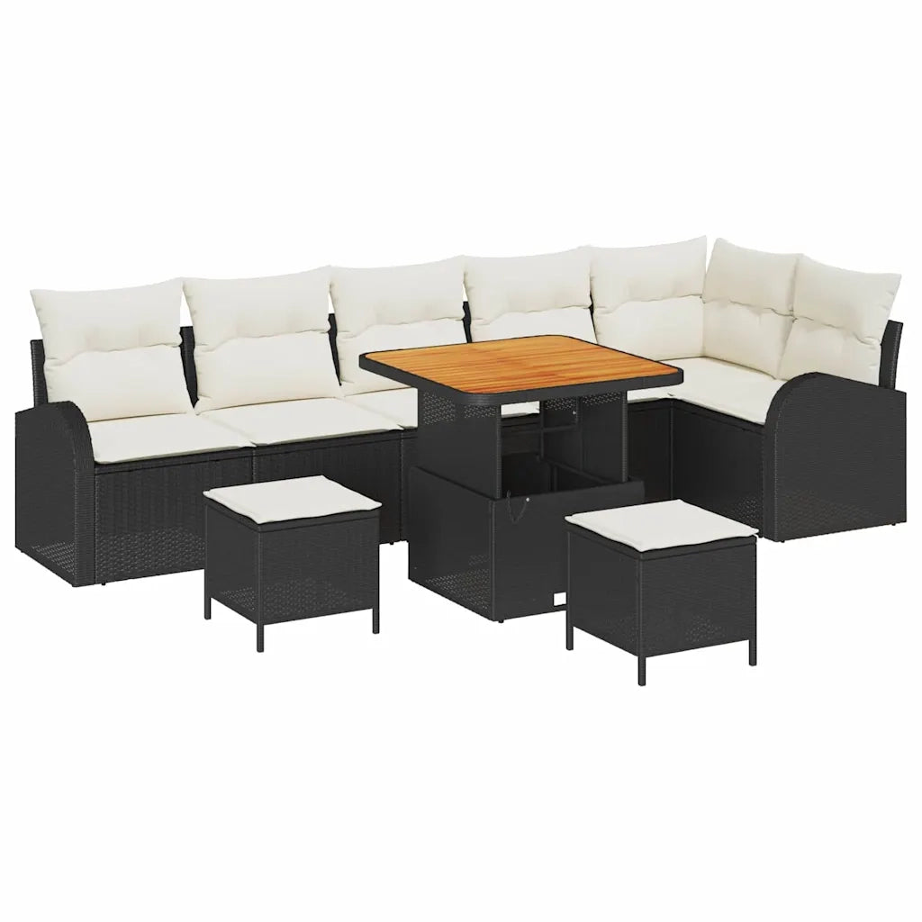 Set Divano da Giardino con cuscino 9 pcs Nero polyrattan