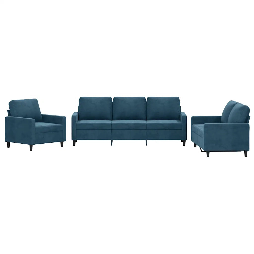 Set di Divani 3 pz con Cuscini Blu in Velluto 3201485