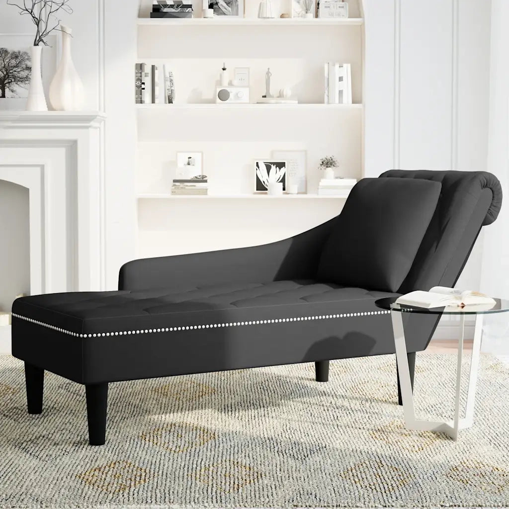 Sdraio con Cuscino e Bracciolo Destro in Velluto Nero 4009777