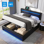 Letto Imbottito con LED e Contenitore ¨C MINIMAL ¨C 140x200, USB, Similpelle Nera