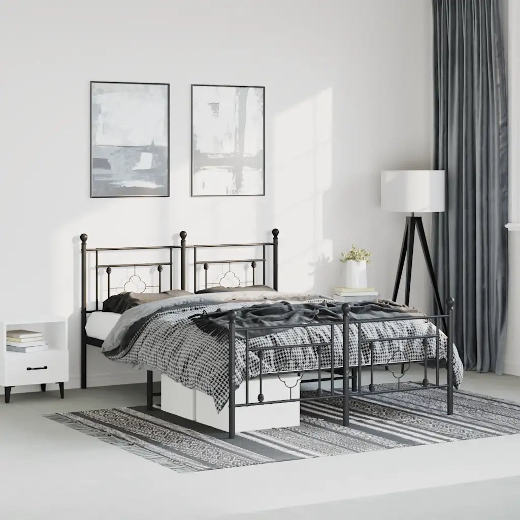 Letto matrimoniale | Letto per adulti | Giroletto con Testiera e Pediera Metallo Nero 193x203 cm