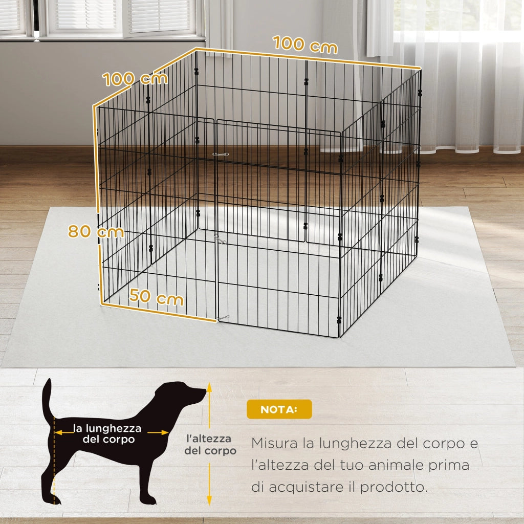 Recinto per Cani Pannelli 50x80 cm Espandibile e Pieghevole in Metallo Nero