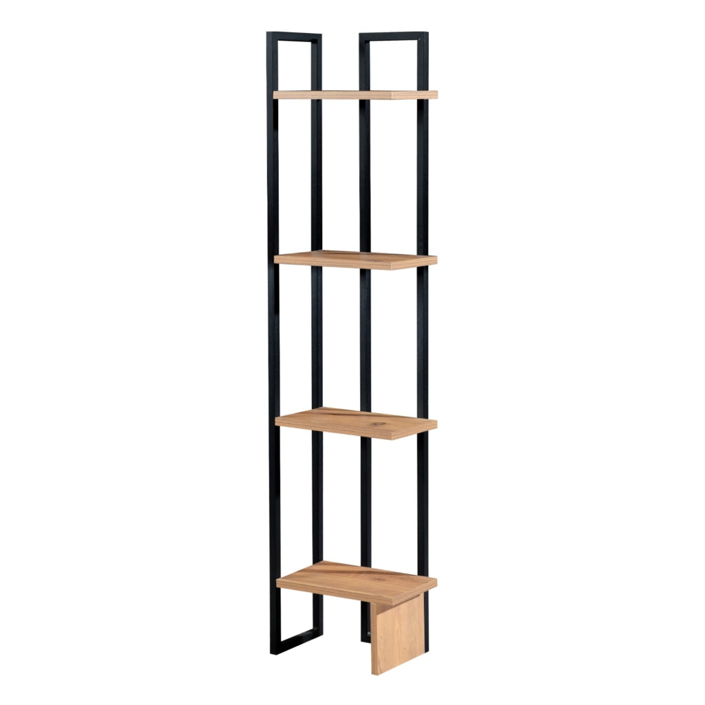Scaffale Portaoggetti Bjergsted Mobile a Terra con 4 Ripiani  - Nero/Effetto Noce [en.casa]