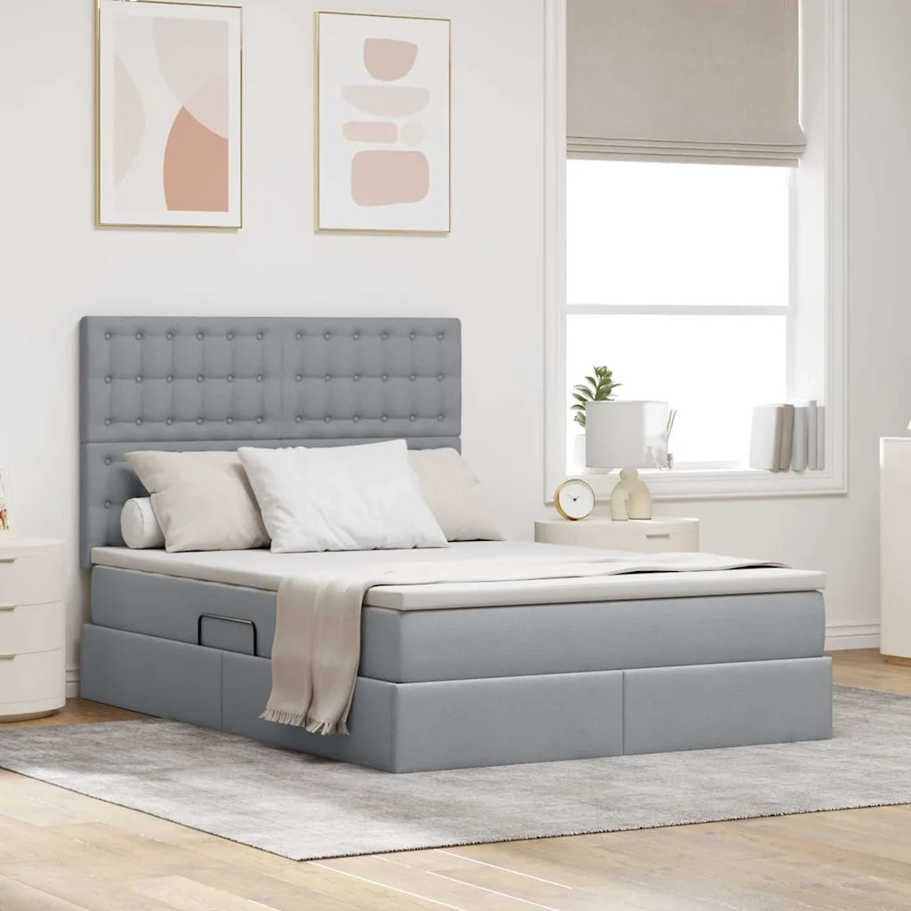 Letto con contenitore e LED con led Grigio chiaro 140 x 200 cm