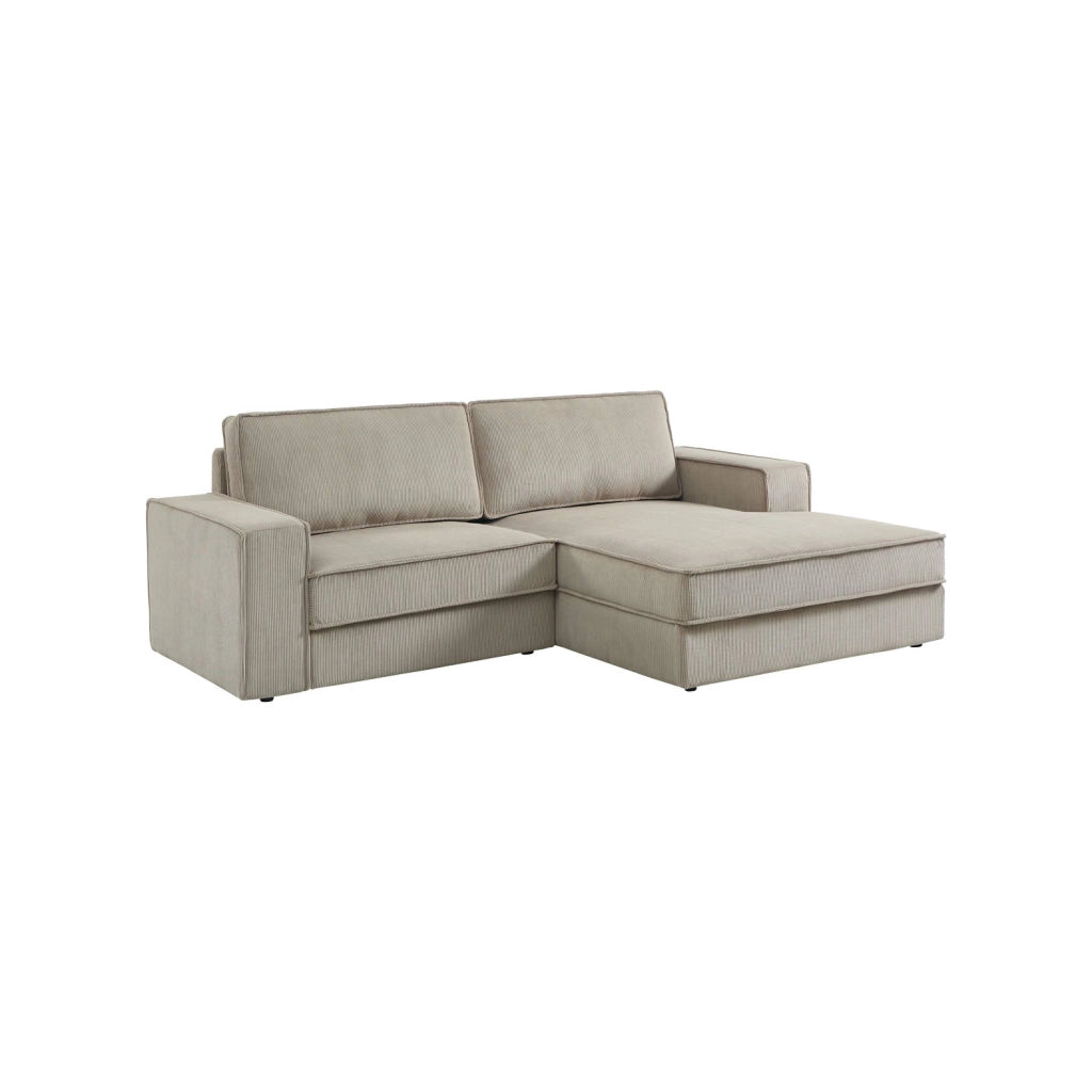 Divano angolare destro in velluto a coste, 3 posti, beige