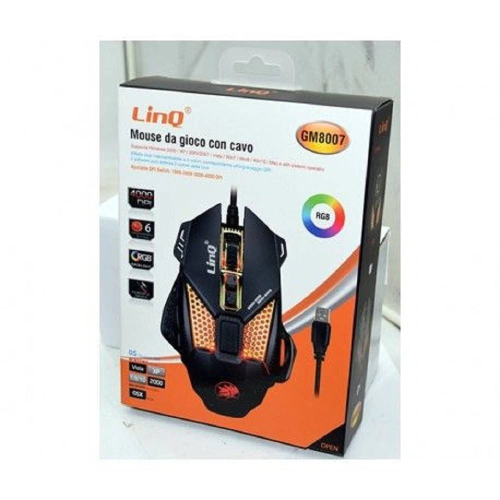 Trade Shop - Mouse Gaming Da Gioco Con Filo Usb 2.0 Dpi Regolabile 4000 Dpi Luci Rgb Gm8007 -