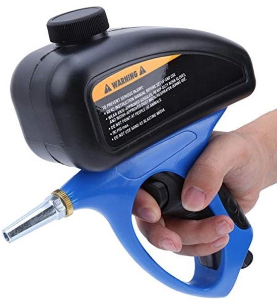 Macchina per pulire con getto di sabbia professionale manuale - Manico antiscivolo - Alimentazione a peso - Bombola di sabbia portatile - Dimensioni: 20,5 x 24 cm - Pulizia efficiente con getto di sabbia - Bombola di sabbia portatile