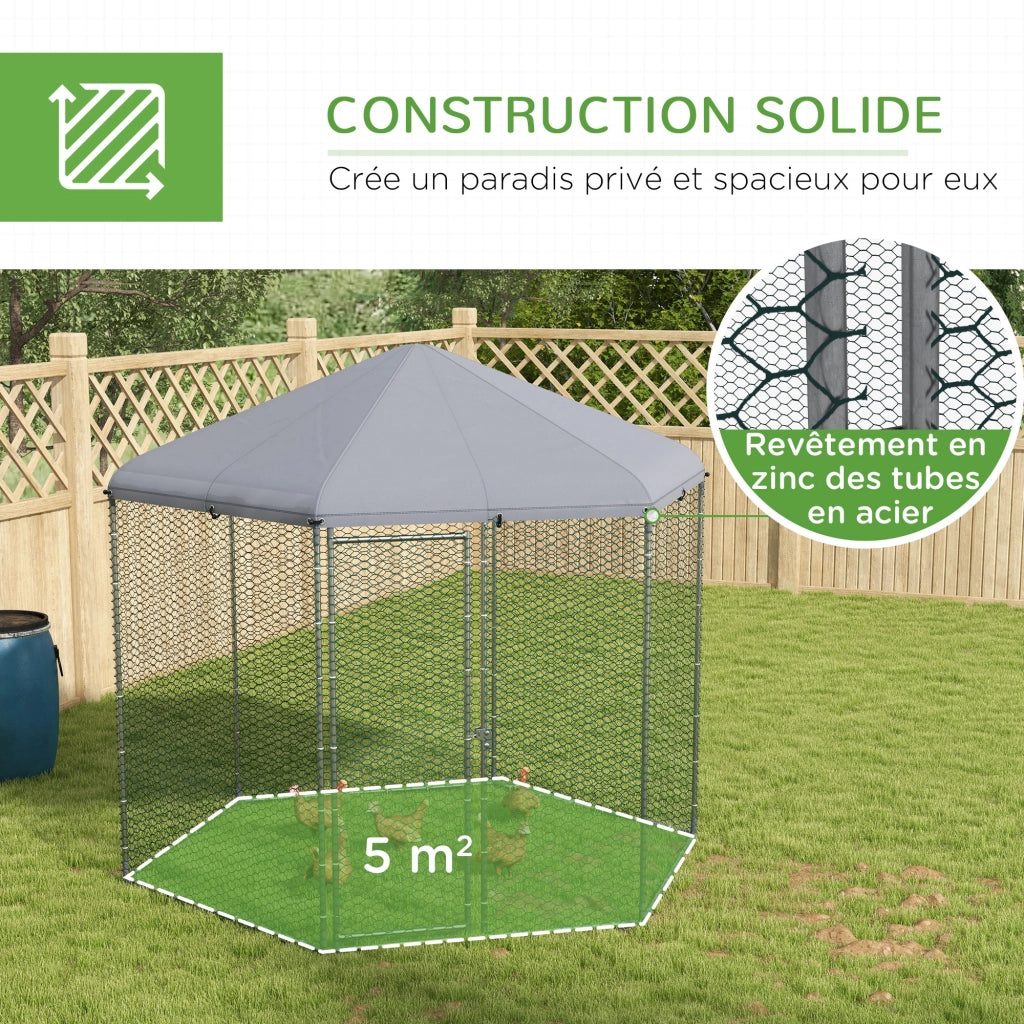 Pollaio da giardino con recinto - Xylo - 5m2 grigio 2,8x2,45x2,46m