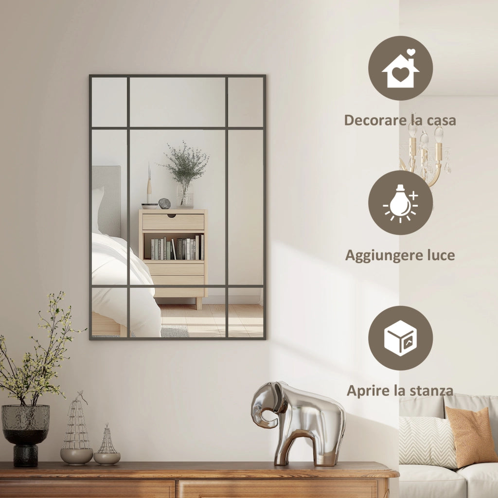 Specchio da Parete con Cornice ¨C zephmum ¨C Nero 90x60 cm