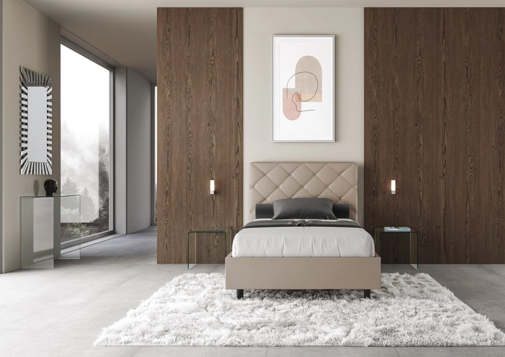 BS COM Letto una piazza e mezza con rete imbottito 120x200 similpelle tortora