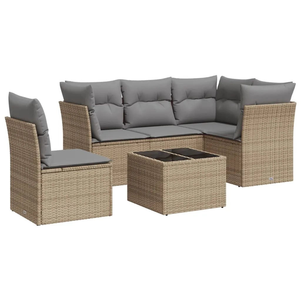 Set Divano da Giardino 6 pz con Cuscini Beige in Polyrattan 3217649