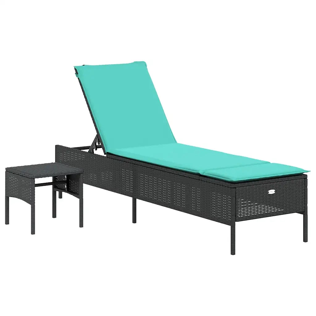 Lettino prendisole con Tavolino e Cuscino in Polyrattan Nero 4002736